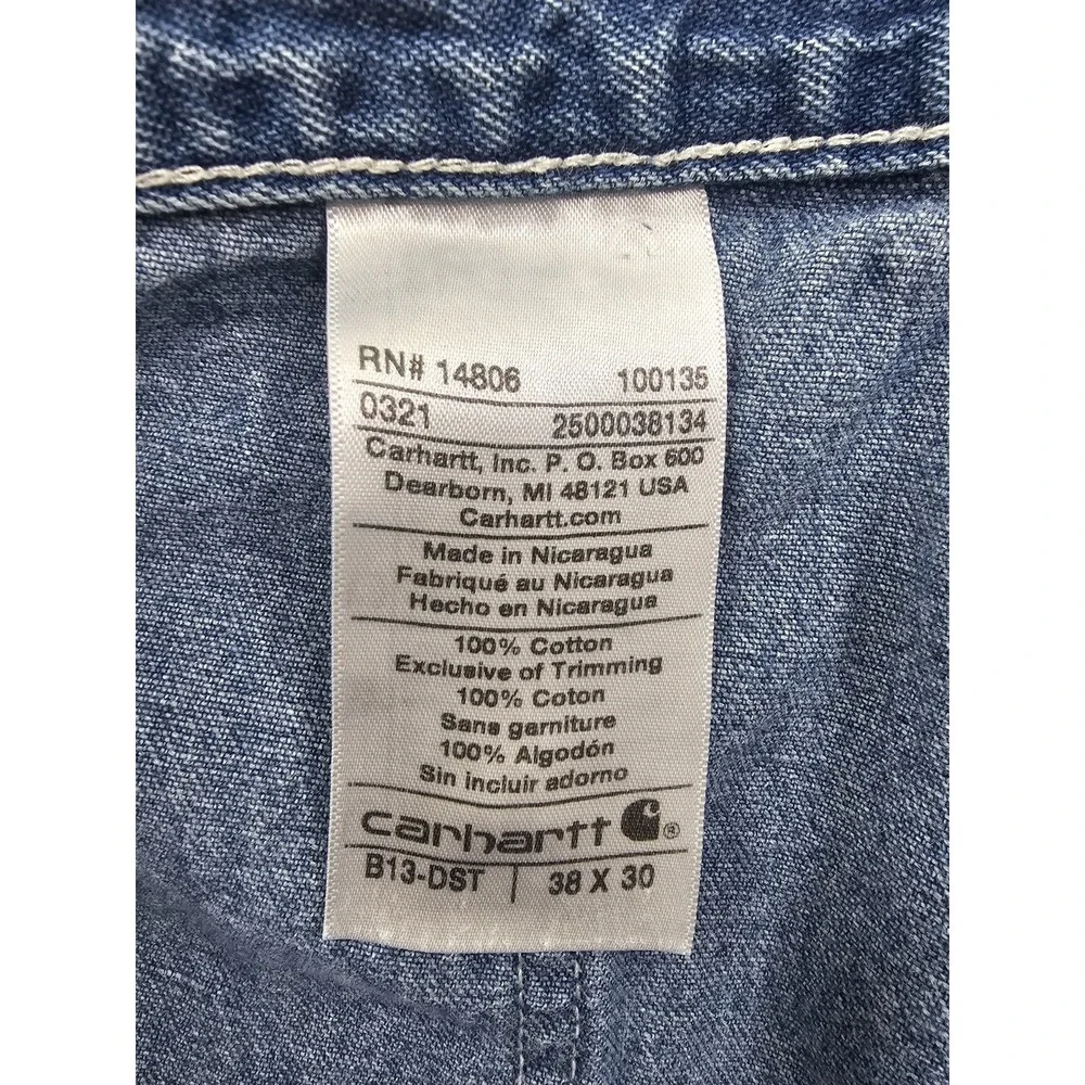 Carhartt Carpenter Utility Pants Mens 38x30 Denim Blue Jeans Distressed B13-DST